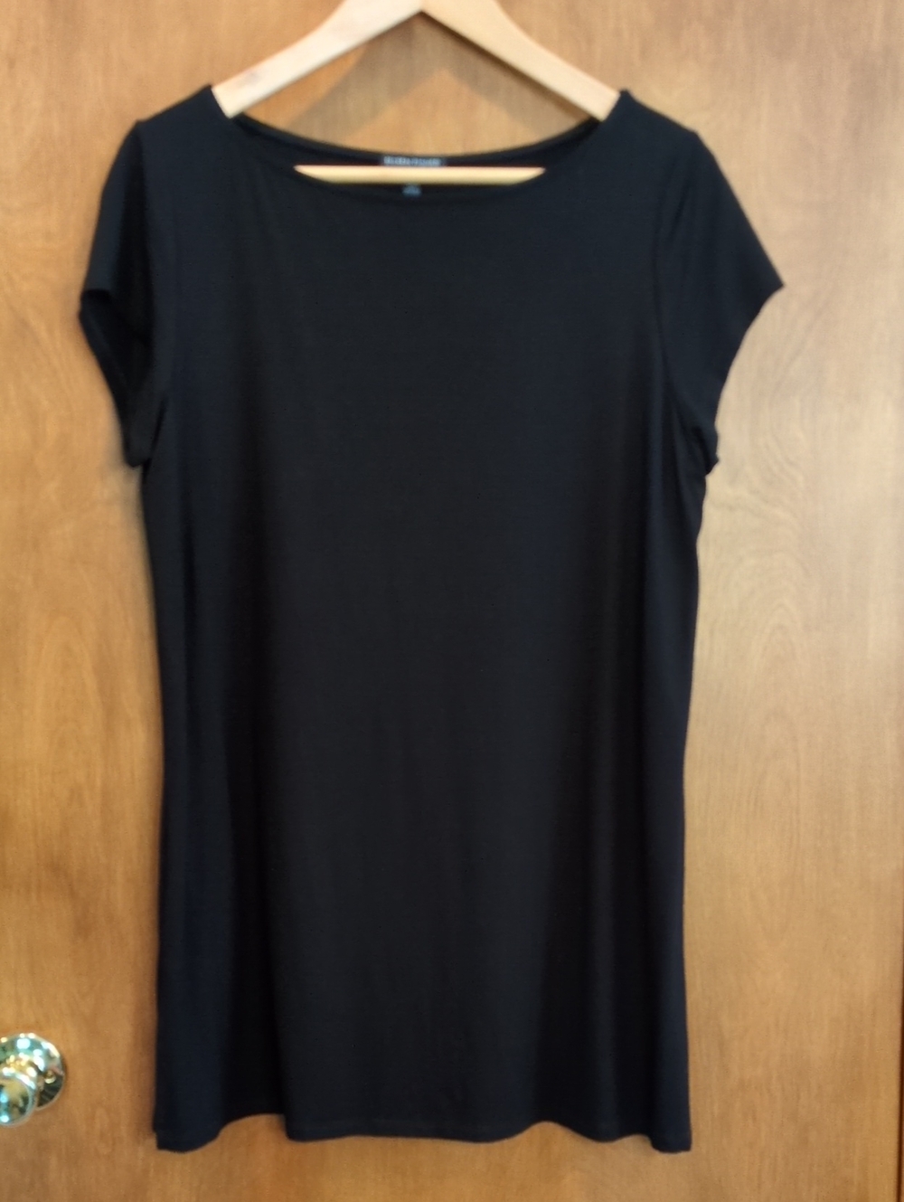 Eileen Fisher Short Sleeve Tunic Top In Black Size L